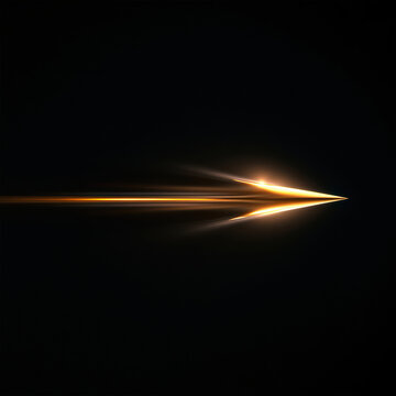 Golden arrow light streak on black background, dynamic motion, futuristic speed, glowing energy, abstract sharp line, digital art