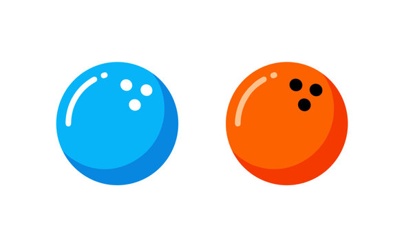 Glossy bowling balls sport equipment game elements blue and orange ball pair with three finger holes