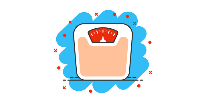 Bathroom weight scale in orange and blue color with red accents for health and fitness tracking.
