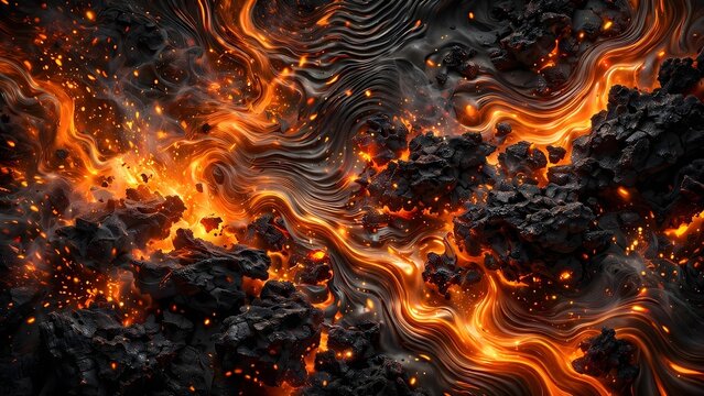 Molten Metal Heat Texture with Glowing Orange Embers Rippling Through Liquid Metal and Dark Charred Slag Crusts