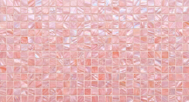 Pink mother of pearl iridescent mosaic tile surface