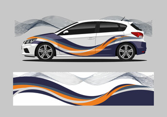 Naklejka premium White hatchback car with colorful wave design wrap