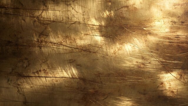 Macro Texture of Brushed Bronze and Brass Alloy with Warm Golden Highlights Over Fine Brush Grain and Subtle Dark Oxidation Veining