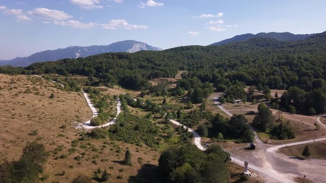 Aerial Flyover of Winding Road at Javorov Do on Bjelasnica Mountain