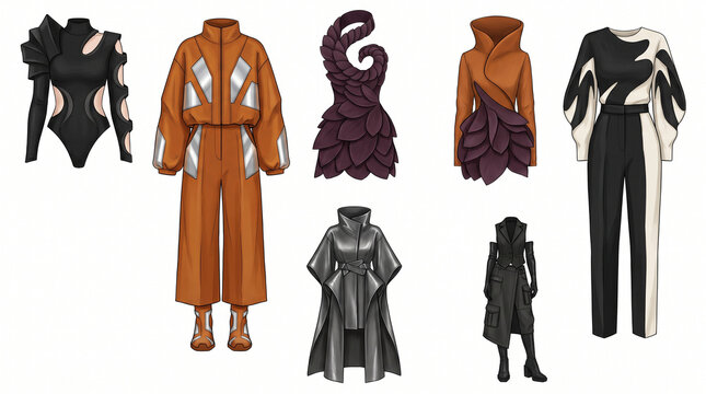 Futuristic avant garde Halloween fashion design concept collection isolated on white