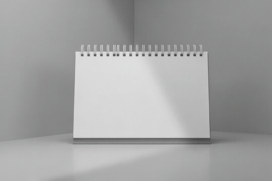 Blank spiral desk calendar mockup on a grey background