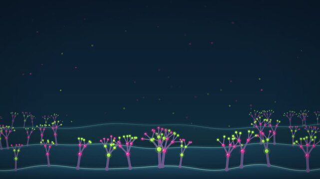 Pink and lime sugar chains swaying on glowing membrane seamless loop