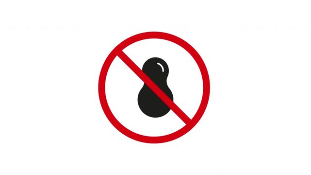 No Peanuts Allowed Solid Animated Icon With Alpha Channel. Allergy Warning, Food Restriction, And Safety Precaution Silhouette Motion Graphic. Allergy Awareness. On Transparent Background