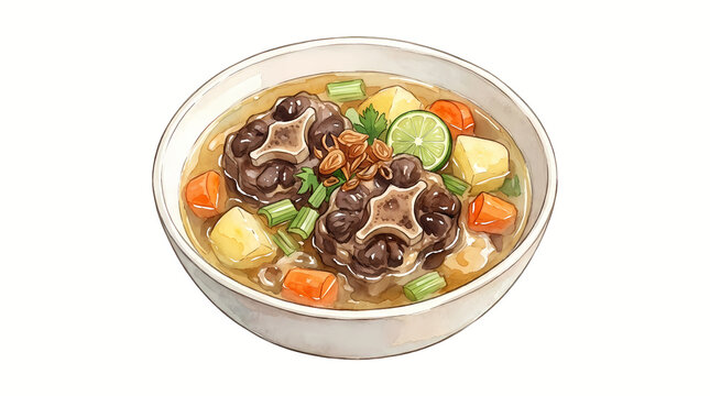 Indonesian Sop Buntut Oxtail Soup Watercolor Clipart