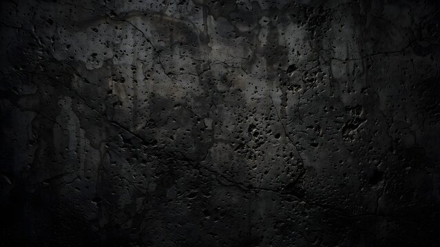 Abstract Dark Raw Concrete Texture with Rough Gritty Surface, Hairline Cracks, Tiny Air Pockets, and Faint Water Stain Bleeds