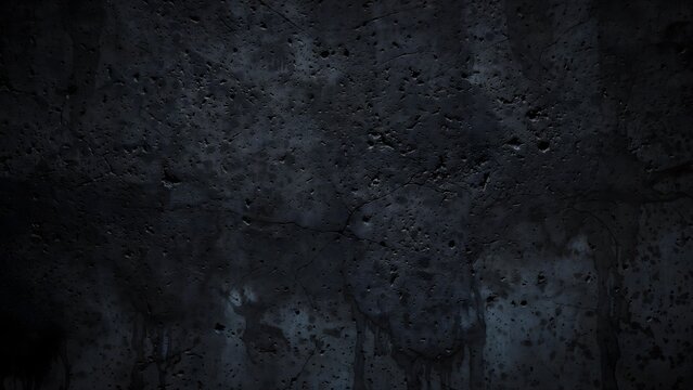 Abstract Dark Raw Concrete Texture with Rough Gritty Surface, Hairline Cracks, Tiny Air Pockets, and Faint Water Stain Bleeds