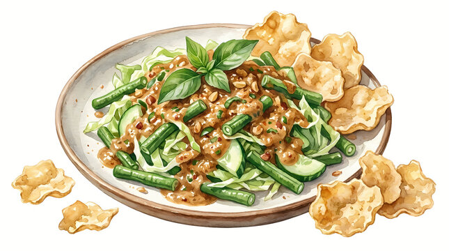 Indonesian Karedok Sunda Raw Vegetable Salad Watercolor Clipart
