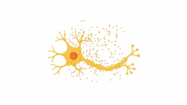 Human neuron cell dissolving into particles for brain health concept