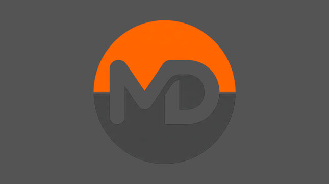 Modern MD Logo. Orange and Dark Gray Monogram Emblem. Professional Branding Symbol. Minimal Vector Style