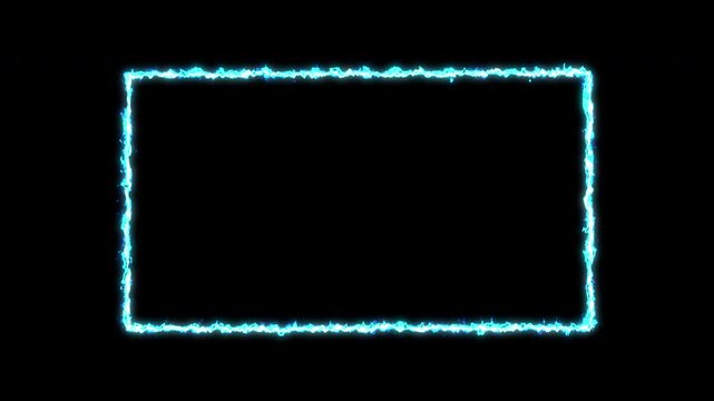 Seamless Loop Cyan Electric Neon Border, Glowing Plasma Frame Overlay. Alpha Channel 4k
