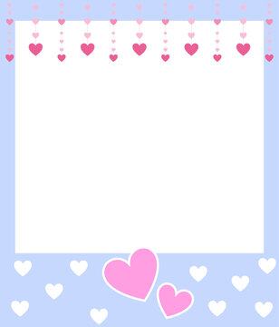 Cute Pink Heart Valentine Frame with Hanging Hearts, Romantic Vector Illustration