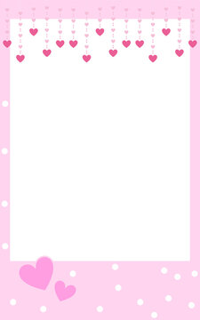 Cute Pink Heart Valentine Frame with Hanging Hearts, Romantic Vector Illustration