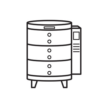 Minimalist line art icon of a multi-tiered electric ceramic firing kiln. 