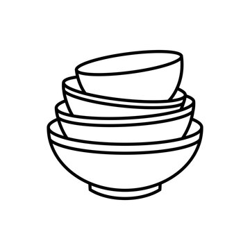 Line art icon showing four nested ceramic bowls stacked together.