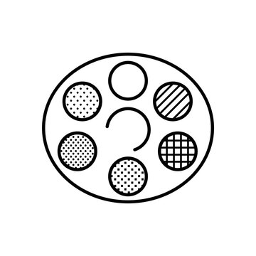 Line art icon of a circular palette displaying various textured ceramic glaze swatches.