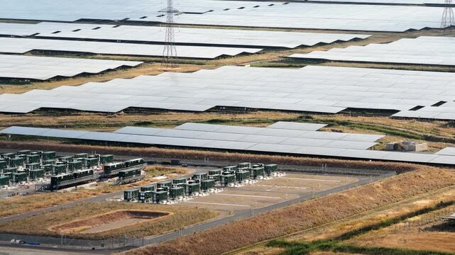 Aerial View of Cleve Hill Solar Park Generating Green Power in Kent, UK