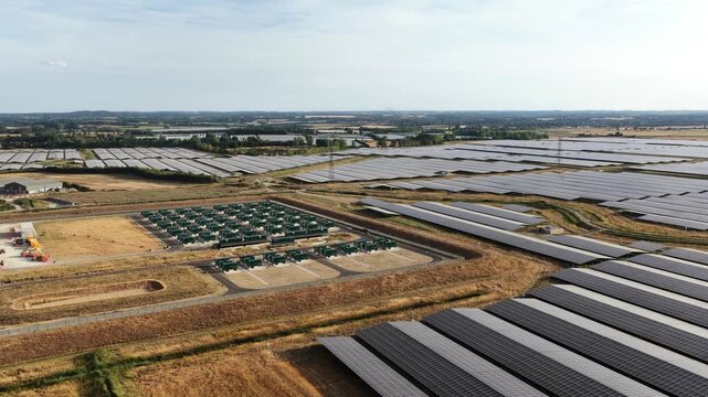 Aerial View of Cleve Hill Solar Park Generating Green Power in Kent, UK