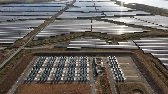 Aerial View of Cleve Hill Solar Park Generating Green Power in Kent, UK