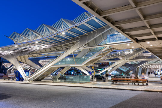 Lisbon Lisboa Oriente bus and train station modern architecture by Santiago Calatrava at night in Lisbon, Portugal