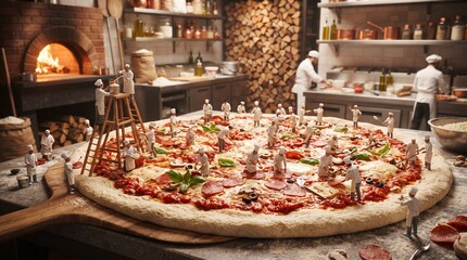 Obraz premium pizza with salami and vegetables