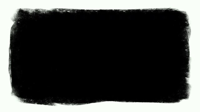 Black ink brush stroke revealing rectangle on white background for artistic title frame motion graphic
