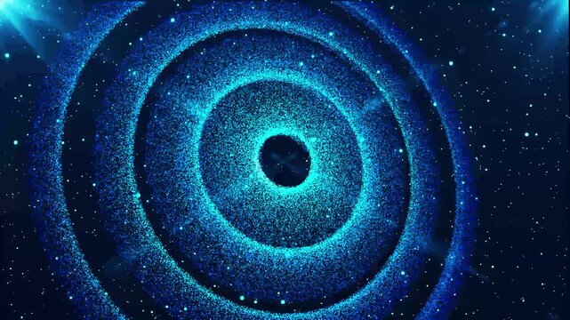futuristic galaxy space journey through glowing spiral rings, cosmic stars and blue particles, mysterious deep space exploration with breathtaking 3d animation, nebula and universe