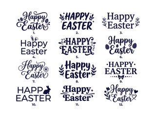 Obraz premium Collection of hand drawn happy easter lettering designs with floral elements
