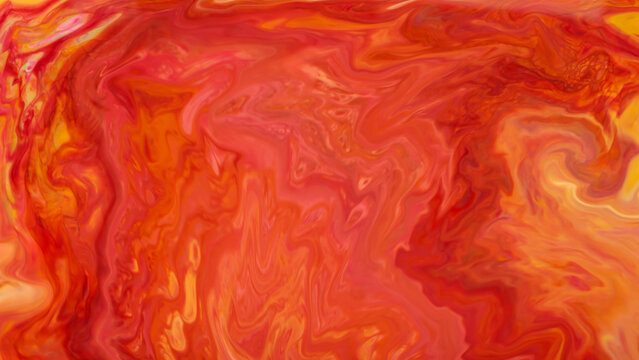 Abstract vibrant red and orange marble swirl background with flowing liquid paint patterns
