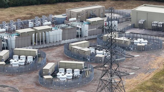 Aerial View of London Array Offshore Wind Farm Onshore Substation at Cleve Hill, Kent, UK