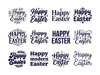 Obraz premium Collection of happy easter lettering designs in various styles and textures