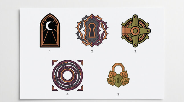 Halloween Mystery Portal Keyhole and Lock Icon Collection Autumn Vector Style Design Elements