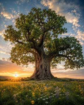 Giant tree in the sunset