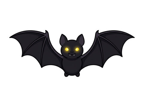 Cute Flying Black Bat Vector Illustration with Glowing Eyes