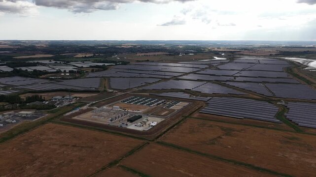 Aerial View of Cleve Hill Solar Park and Energy Storage Site in Kent, UK