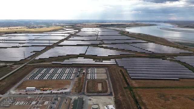 Aerial View of Cleve Hill Solar Park and Energy Storage Site in Kent, UK