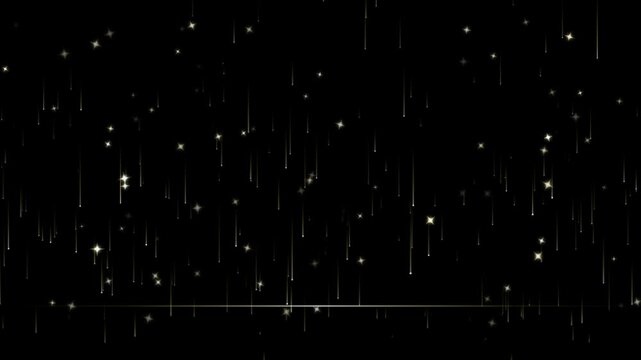 Abstract luxury sparkling gold stars falling animation on black background
