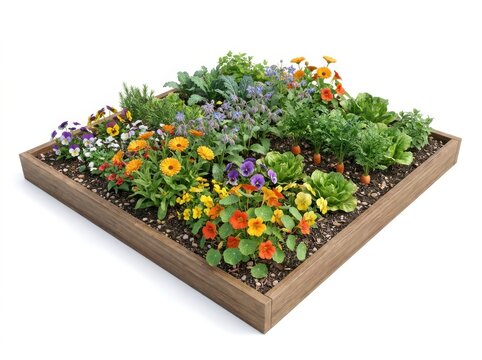 Colorful edible flower border with companion plants for sustainable gardening ideas