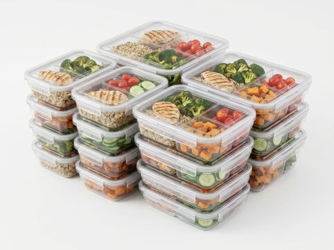Healthy meal preparation containers filled with balanced ingredients for meal planning