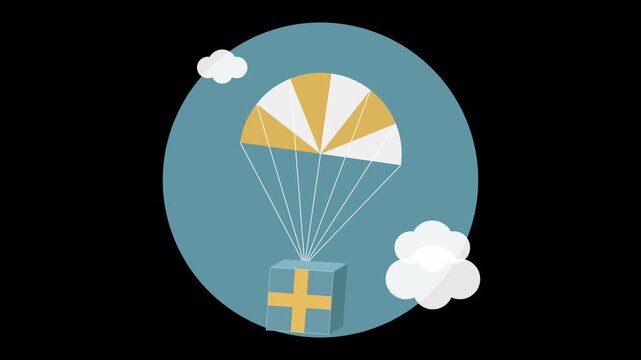 Parachute Delivering Gift Box Package Through the Air Animated Vector