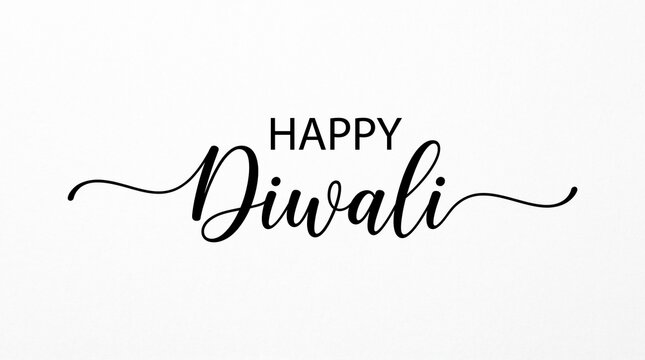 Happy Diwali calligraphy typography lettering text art design, brush script font style, Hindu festival greeting card decoration, black ink vector art