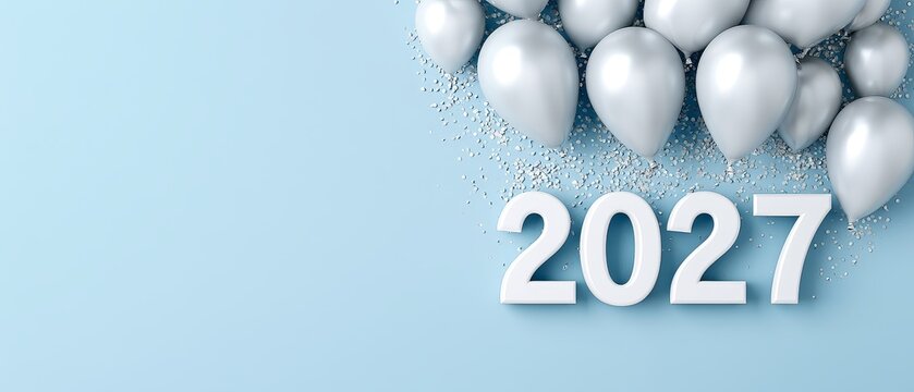 Festive 2027 new year celebration background with balloons and copy space for corporate goals and messages