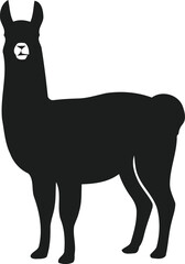 Fototapeta premium Black llama silhouette vector illustration with white face details standing on transparent background.