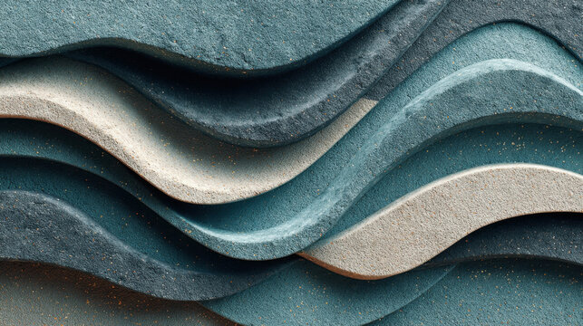 Abstract textured wave bands in slate teal and cream tones flowing in a horizontal layered composition