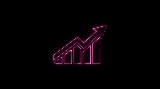 Glowing Neon Business Bar Chart and Upward Arrow Animation with Changing Color Light