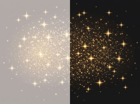 Golden Christmas Background with Glowing Stars, Sparkling Lights and Galaxy Sky for Festive Holiday Celebration Design